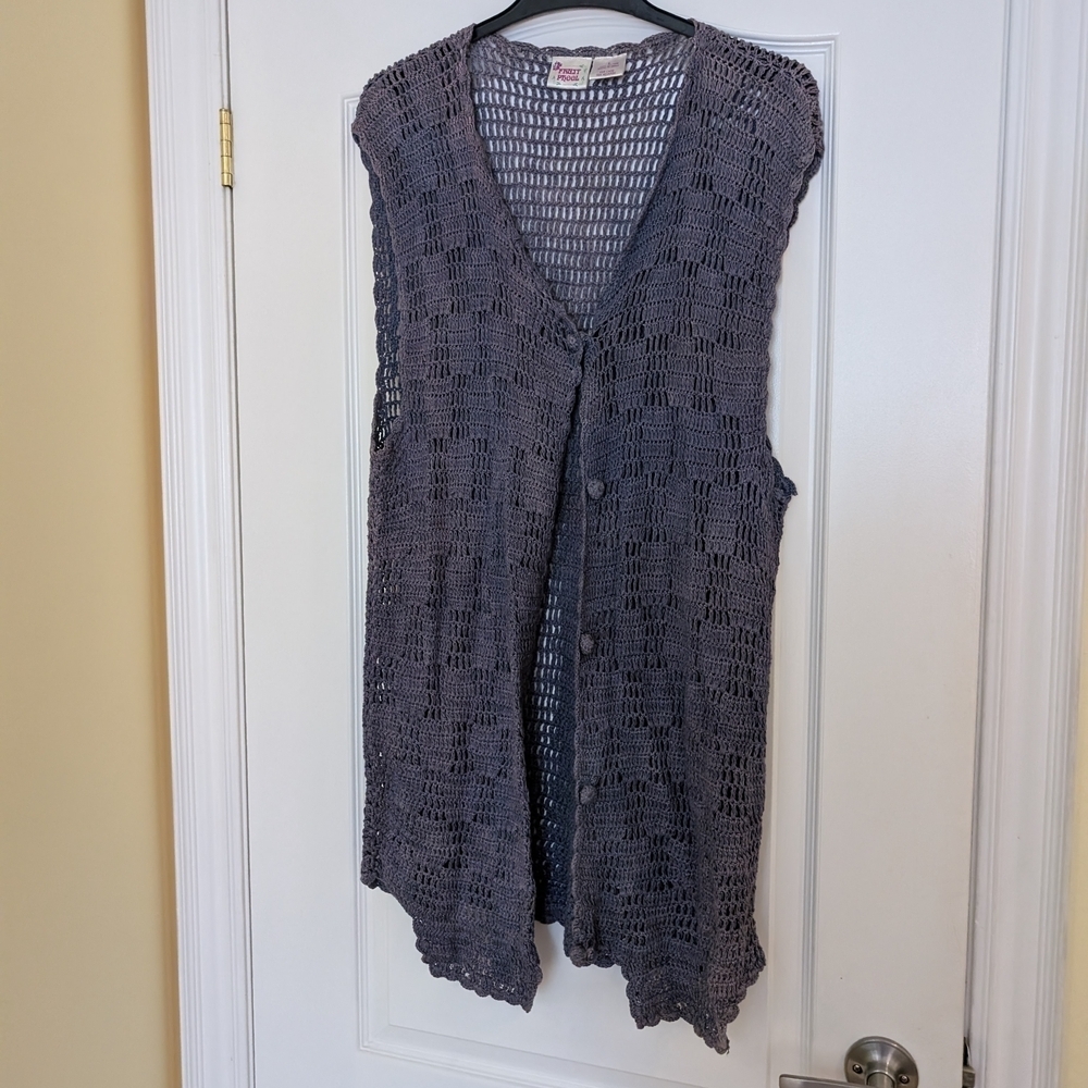 Vintage Knit Sleeveless Cardigan - Purple Size Large